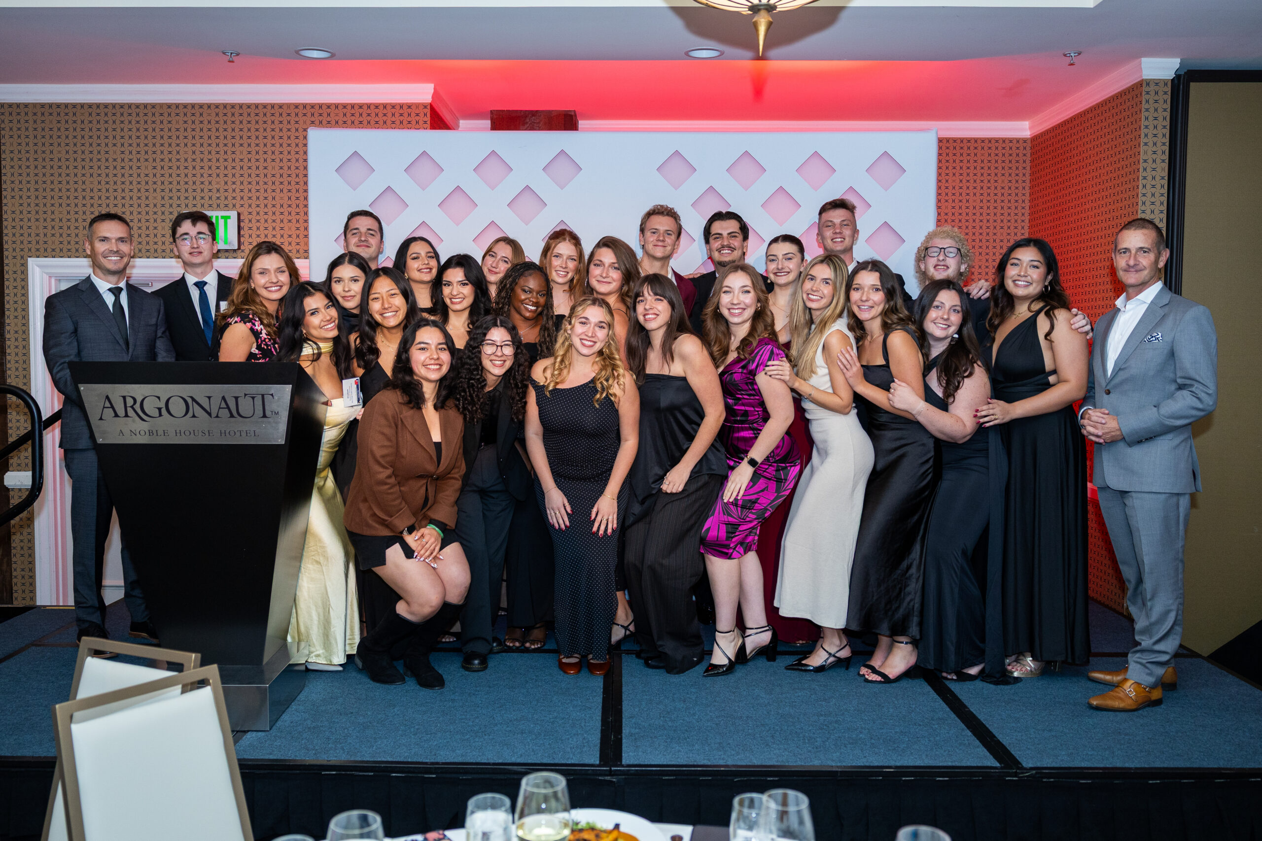 group of students on stage at annual scholarship awards gala